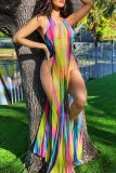 Multicolor Mesh Sleeveless See-Through High Slit Vacation Beach Swimsuit Cover Up Three Piece Set