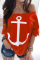 Red Casual Street Print Patchwork Off the Shoulder T-Shirts