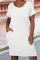 White Black Casual Letter Print Basic O Neck Short Sleeve Dress Plus Size Dresses