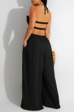 Green Sexy Solid Patchwork Backless Halter Straight Jumpsuits