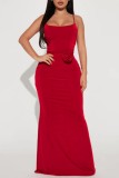 Red Sexy Solid Backless Spaghetti Strap Long Dress Dresses