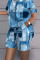 Black Red Casual Print Patchwork O Neck Short Sleeve Two Pieces