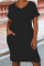 White Black Casual Letter Print Basic O Neck Short Sleeve Dress Plus Size Dresses