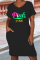 White Black Casual Letter Print Basic O Neck Short Sleeve Dress Plus Size Dresses