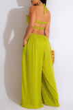 Green Sexy Solid Patchwork Backless Halter Straight Jumpsuits