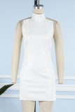 White Sexy Solid Backless Slit Halter Sleeveless Dress Dresses
