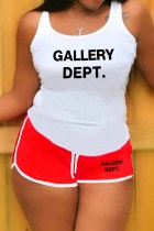 Red Casual Print Letter U Neck Sleeveless Two Pieces