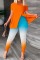 Orange Casual Print Patchwork Slit Oblique Collar Long Sleeve Two Pieces