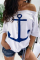 White Casual Street Print Patchwork Off the Shoulder T-Shirts