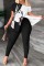 White Casual Print Patchwork Slit Oblique Collar Long Sleeve Two Pieces