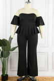 Black Sexy Casual Solid Backless Off the Shoulder Plus Size Jumpsuits