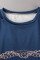 The cowboy blue Casual Print Patchwork O Neck Short Sleeve Two Pieces