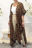 White Casual Print Leopard Patchwork Cardigan Outerwear