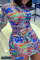 Colour Sexy Print Patchwork O Neck Pencil Skirt Dresses