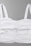 White Sexy Solid Hollowed Out Patchwork Fold Tops