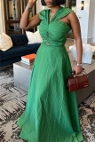 Green Sexy Formal Solid Hollowed Out Fold Solid Color V Neck Evening Dress Dresses