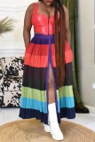 Multicolor Casual Patchwork Contrast Regular High Waist Conventional Patchwork Pleated Skirt