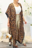 Yellow Casual Print Leopard Patchwork Cardigan Outerwear