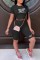 Black Sexy Print Backless Letter O Neck Short Sleeve Two Pieces