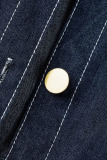 Deep Blue Street Solid Patchwork Buckle Turndown Collar Sleeveless Regular Denim Jacket