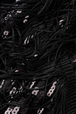 Black Sexy Solid Tassel Patchwork Spaghetti Strap Sling Dress Dresses