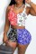 Red White Casual Print Basic U Neck Sleeveless Two Pieces