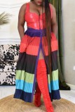 Multicolor Casual Patchwork Contrast Regular High Waist Conventional Patchwork Pleated Skirt