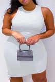 Grey Casual Solid Basic O Neck Vest Dress Plus Size Dresses