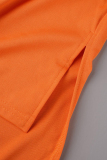 Orange Casual Letter Print V Neck Short Sleeve Two Pieces