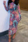 Colour Sexy Print Patchwork O Neck Pencil Skirt Dresses