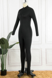 Black Sexy Solid Backless Half A Turtleneck Skinny Jumpsuits