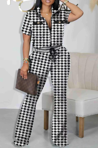 Black Casual Print Patchwork Zipper Collar Short Sleeve Two Pieces