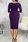 Burgundy Elegant Solid Patchwork Asymmetrical Collar One Step Skirt Dresses