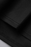 Black Casual Sportswear Print Patchwork Zipper Turndown Collar A Line Dresses