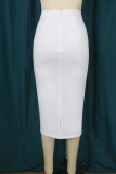 White Casual Solid Patchwork Appliques Regular High Waist Pencil Solid Color Bottoms