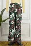 Camouflage Casual Street Print Camouflage Print Patchwork Straight Low Waist Full Print Bottoms