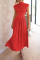 Red Sweet Elegant Solid Hollowed Out Mandarin Collar A Line Dresses