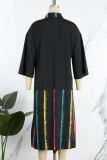 Black Casual Print Patchwork Turndown Collar Shirt Dress Dresses