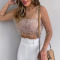 Bare Color Sexy Solid Patchwork See-through Beading O Neck Tops