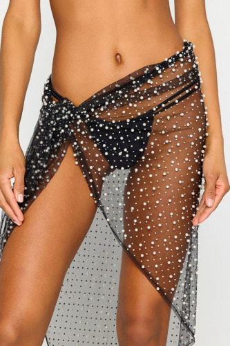 Black Sexy Solid Bandage Patchwork See-through Beading Asymmetrical Straight Patchwork Bottoms