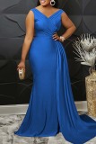 Blue Sexy Formal Solid Patchwork Beading V Neck Evening Dress Dresses