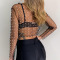 Bare Color Sexy Solid Patchwork See-through Beading O Neck Tops