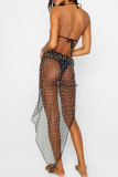 Black Sexy Solid Bandage Patchwork See-through Beading Asymmetrical Straight Patchwork Bottoms