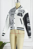 Black Casual Street Print Patchwork Buckle Outerwear(Subject to Actual Product)