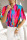 Colour Casual Street Print Patchwork Buckle Mandarin Collar Tops