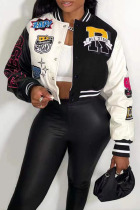Black Casual Street Print Patchwork Buckle Outerwear(Subject to Actual Product)