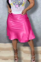 Pink Sexy Solid Flounce Skinny High Waist Type A Solid Color Bottoms