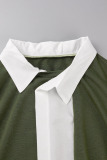 Army Green Casual Street Solid Patchwork Asymmetrical Shirt Collar Irregular Dress Dresses