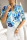 Blue Casual Street Print Patchwork Buckle Mandarin Collar Tops