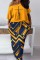Yellow Casual Print Basic Oblique Collar Half Sleeve Two Pieces